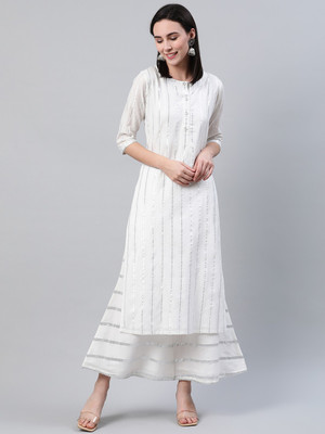 LIBAS Women Woven Design Straight Kurta(White)