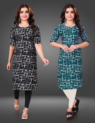 YATKSH Women Printed Straight Kurta(Light Blue)