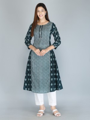 Kannahi Women Printed A-line Kurta(Green)