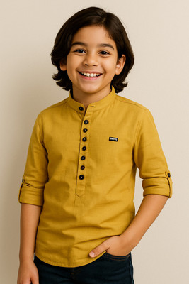 PEPILIO Boys Solid Straight Kurta(Yellow)
