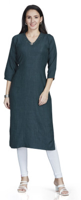 Nioni Women Striped Straight Kurta(Blue)