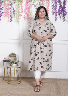 akritik Women Printed, Floral Print Straight Kurta(Beige)