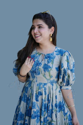 PRIYAA FASHION Women Floral Print Flared Kurta(Blue)
