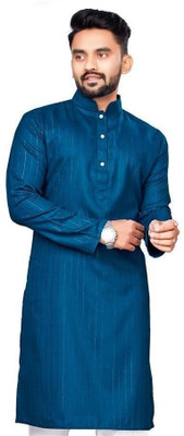 JENJEE Men Solid Straight Kurta(Blue)