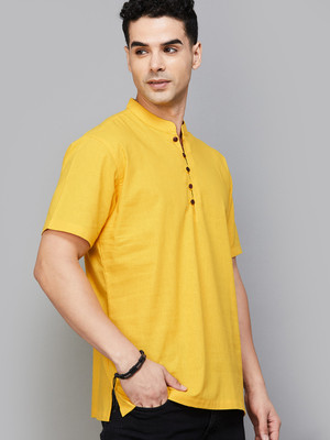 MELANGE Men Solid Straight Kurta(Yellow)