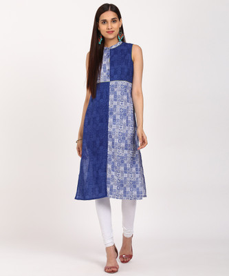 Aurelia Women Printed Straight Kurta(Blue)