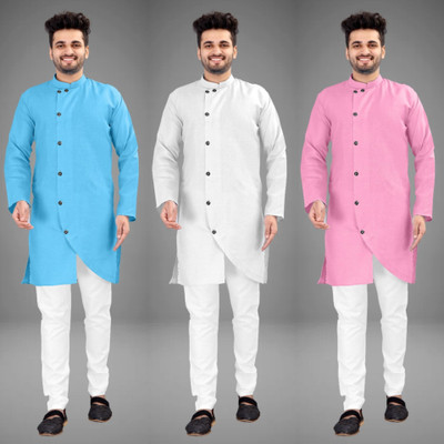 DIAMOND CLUSTER Men Self Design Trail Cut Kurta(Multicolor)