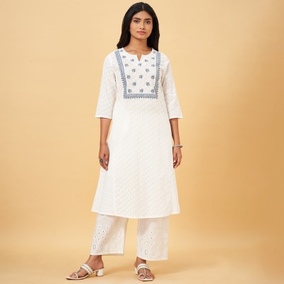 Rangmanch by Pantaloons Women Printed Straight Kurta(White)