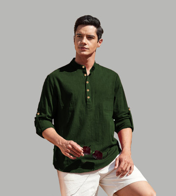 Apektra Men Solid Straight Kurta(Dark Green)