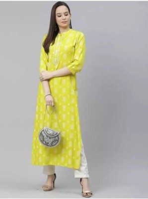 BSS Fashion Women Printed Straight Kurta(Light Green)