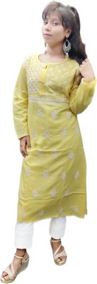 Shadab Chikan Women Chikan Embroidery Straight Kurta(Yellow)