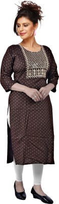 R KANISHKA Women Embroidered Straight Kurta(Brown)