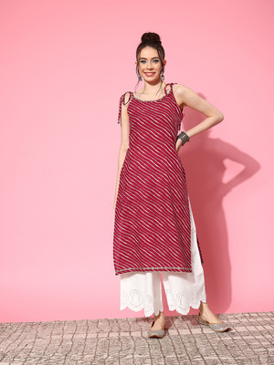 Stylum Women Leheriya Straight Kurta(Red)