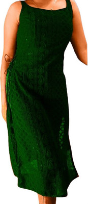 GREENRA CREATION Women Embroidered Straight Kurta(Green)