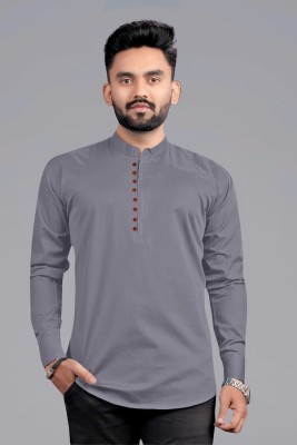 Ethnic Trendz Men Solid Straight Kurta(Grey)