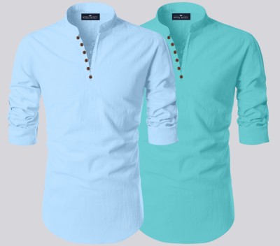 ROYAL SCOUT Men Solid Straight Kurta(Light Blue)