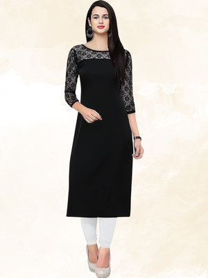 HEMANG FASHION Women Solid Straight Kurta(Black)