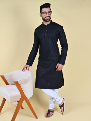 MANNYATA Men Solid A-line Kurta(Dark Blue)