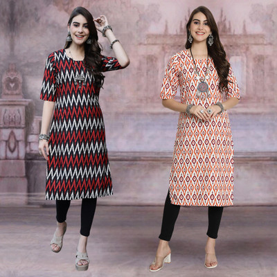 Moda Rapido Women Printed Straight Kurta(Multicolor)