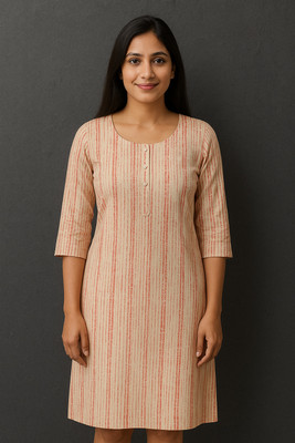 Angel Creations Women Striped Straight Kurta(White, Red)