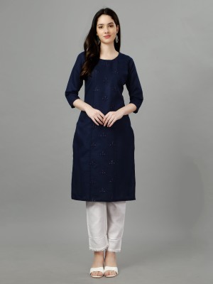 HREXPORT Women Embroidered A-line Kurta(Blue)