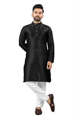 Shree Dutt Creation Men Self Design Straight Kurta(Black)