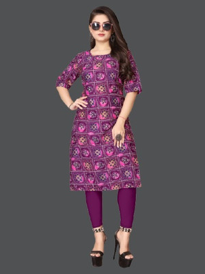 dharmanandan creation Women Printed Straight Kurta(Purple)