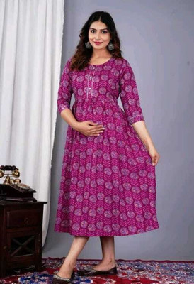 Jayuka Women Printed Anarkali Kurta(Pink)