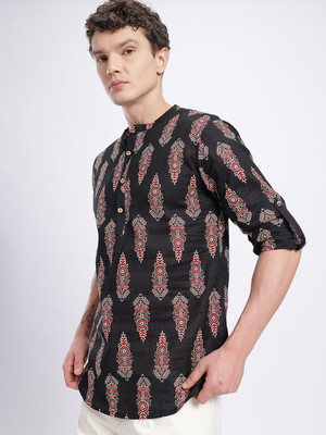 Anouk Rustic Men Printed A-line Kurta(Black)