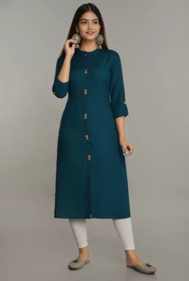 FASHION PATTI Women Solid Straight Kurta(Blue)