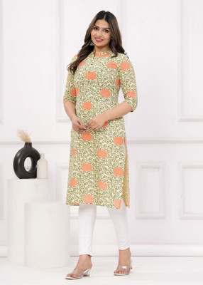 Glowworld Women Printed Straight Kurta(Green)