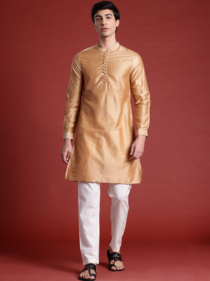 ANOUK Men Solid Straight Kurta(Gold)