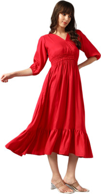 Femvy Women Solid Ethnic Dress Kurta(Red)