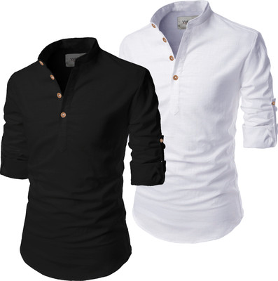 Vida Loca Men Solid Pathani Kurta(White)