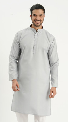 Desivibes Men Solid Straight Kurta(Grey)
