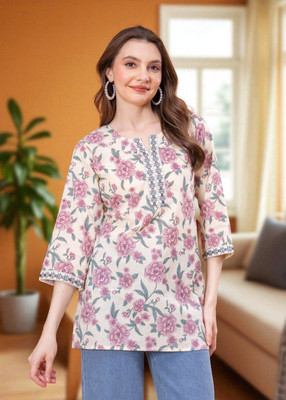Jepri Women Printed Straight Kurta(Pink)