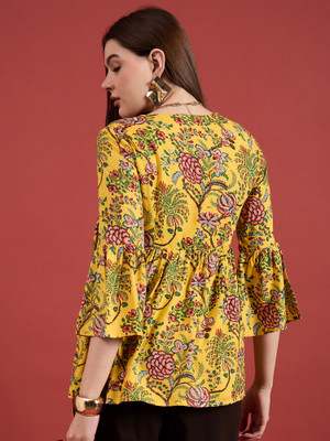 all about you Women Printed A-line Kurta(Yellow)