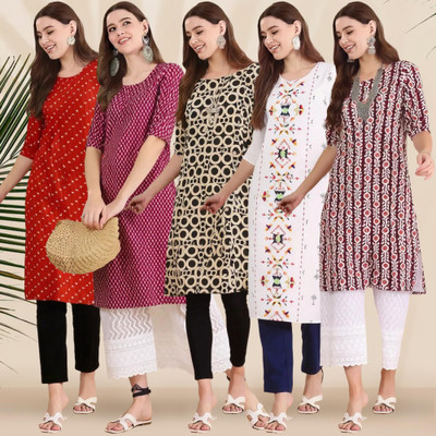 EthnicBasket Women Printed Straight Kurta(Multicolor)