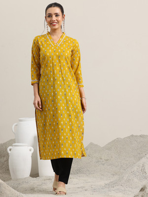 LIBAS Women Printed Straight Kurta(Yellow)
