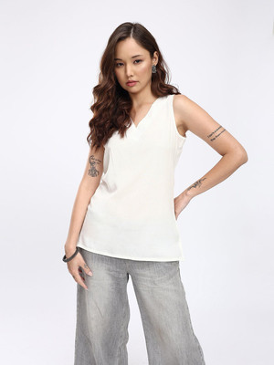 Anouk Rustic Women Solid Straight Kurta(White)