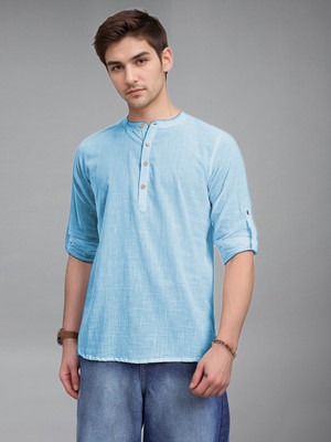Navkanj Men Solid Straight Kurta(Light Blue)