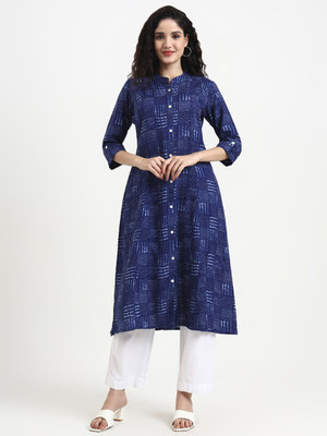 Lime Diva Women Geometric Print A-line Kurta(Blue)