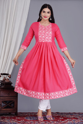 Diwikj Women Printed A-line Kurta(Pink)