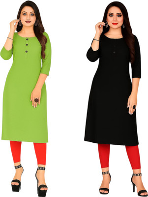 Nandi Women Solid A-line Kurta(Green, Black)