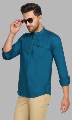 ELEPANTS Men Solid Straight Kurta(Light Blue)