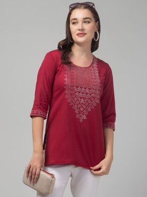 DIAMOND RUBY Women Embroidered Straight Kurta(Maroon)