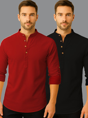 DaReal Men Solid Straight Kurta(Red)