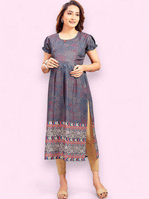 RITIJYA Women Printed Straight Kurta(Blue, Purple, Grey)