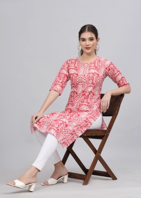 FABRR Women Printed Straight Kurta(Red, White)