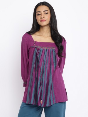 Fabindia Women Self Design A-line Kurta(Purple)